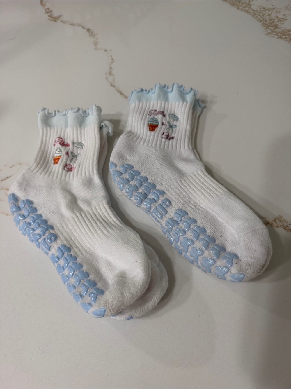 Elliosa Pilate Socks Set of 2 Pilates Chill with Embroidery Ice Cream Cone | OS